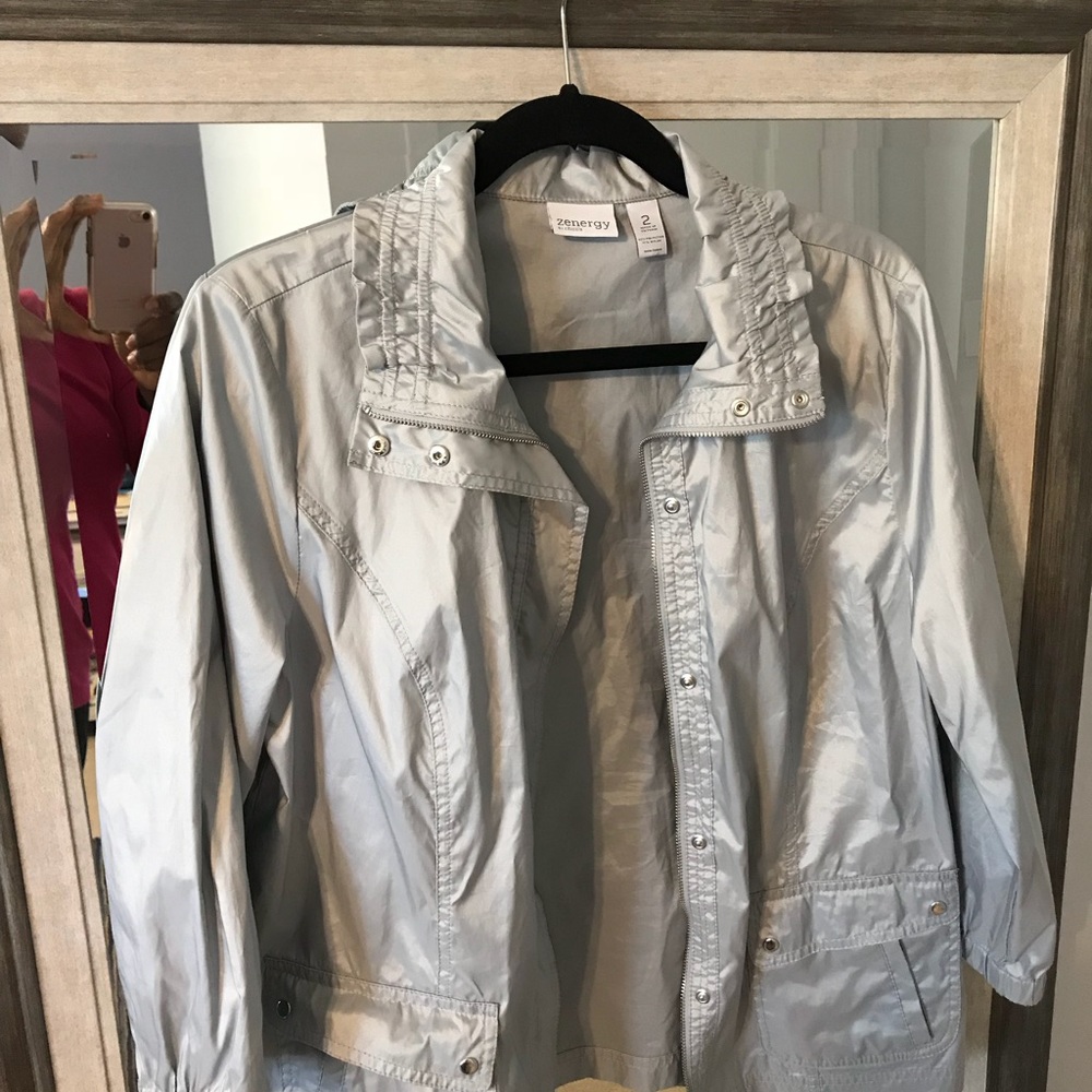 Silver Chico’s spring jacket.